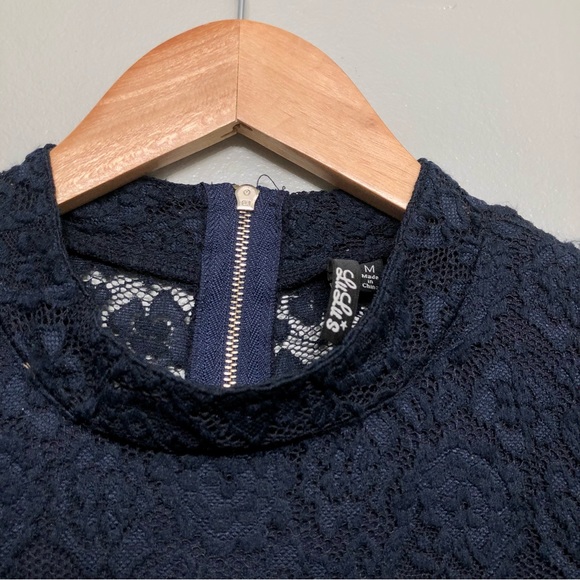 Lulu’s “Give it a Glance” Navy Lacy Mockneck Dress - Picture 7 of 9